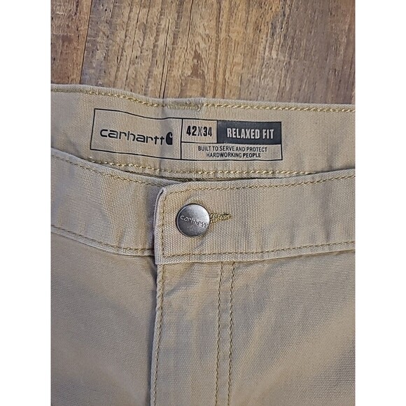 Carhartt Relaxed Fit Pants Men's  42x34 Khaki Tan Rugged Flex Canvas Workwear - Picture 5 of 7